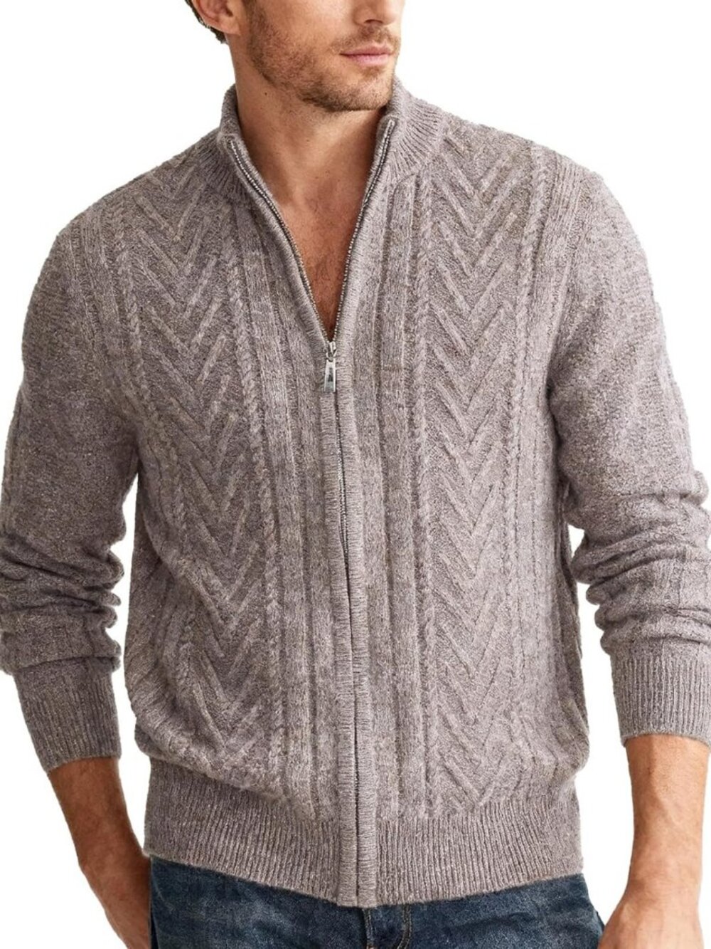 Cozy Men's 100% Wool Cable Knit Cardigan Sweater - Perfect for Fall & Winter